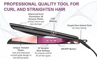 LANDOT Hair Straightener and Curler 2 in 1 - Flat Iron Curling Iron in One - Twist Curling Straightening Iron for Curl Wave Straighten Hair - 1 Inch Dual Voltage Auto Shut Off