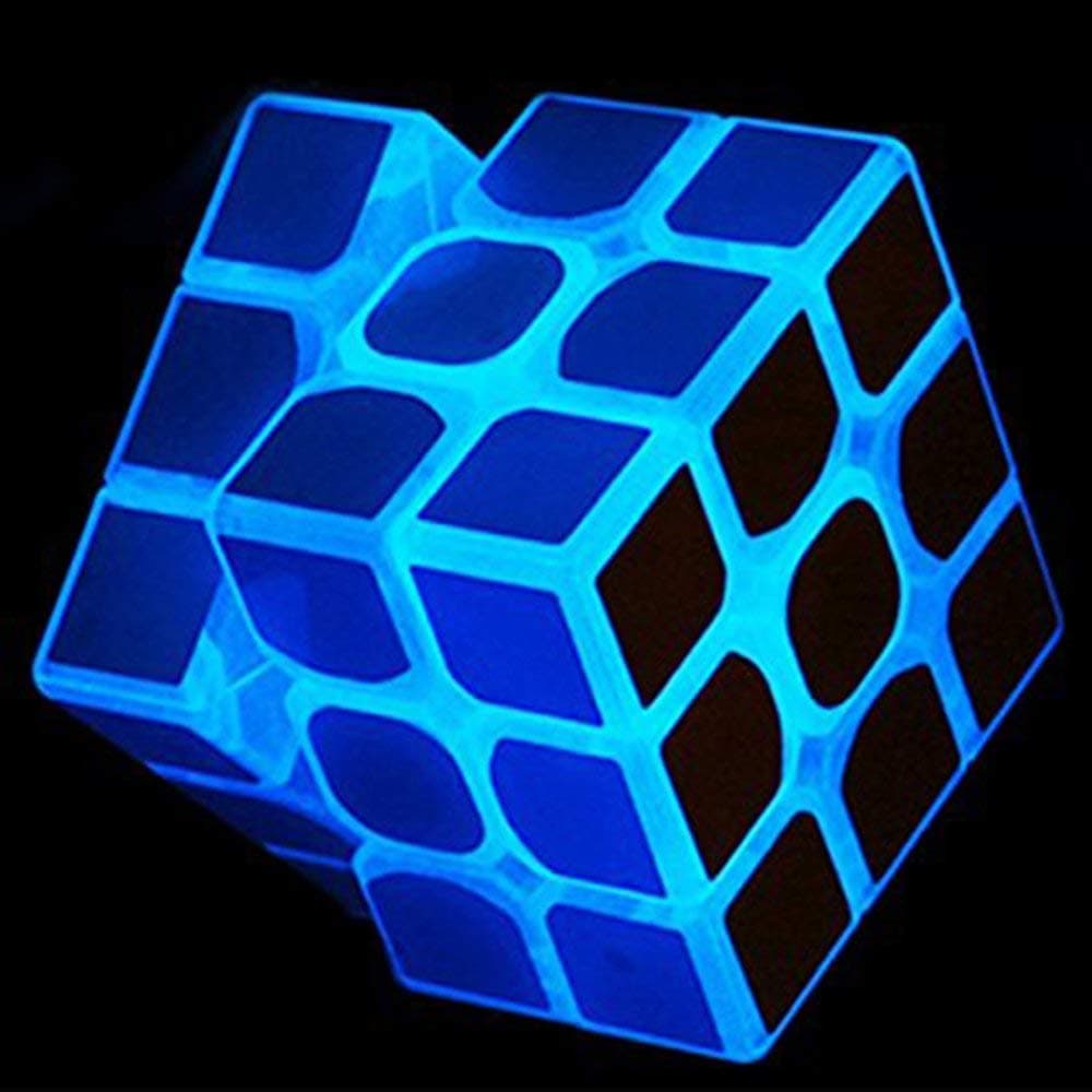 3x3 Blue Fluorescent Speed Cube Glow In Dark Magic Speed Cube 3-D Brain Teasers IQ Puzzles For Kids and Adults