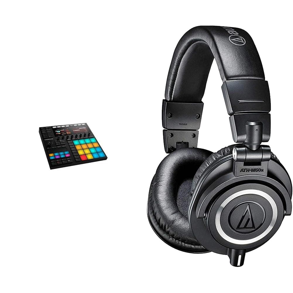 Native Instruments Maschine Mk3 Drum Controller & Audio-Technica ATH-M50X Professional Studio Monitor Headphones, Black, Professional Grade, Critically Acclaimed, with Detachable Cable