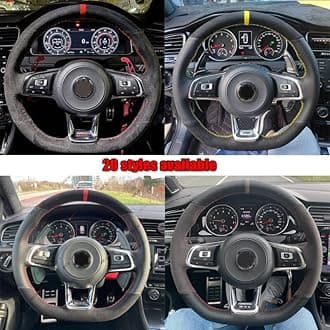 Steering Wheel Covers For VW For Golf For R For MK7 For GTI For Polo For GTIfor Scirocco 2015 2016 Black Suede Car Steering Wheel Cover Car Steering Wheel Cover (Color : 4)