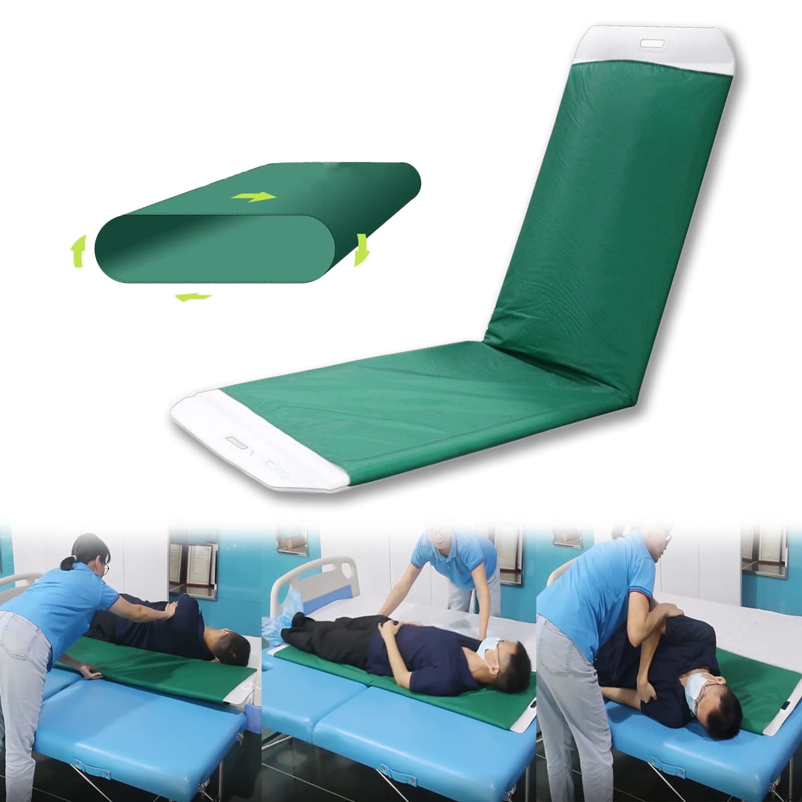 Rolling Patient Transfer Board, Easy Go Roller Patient Transporter Slide Sheet Assist Device for Transferring Patient from Bed to Bed or Operationg Table, Foldable, 67" 19.7" (Green)
