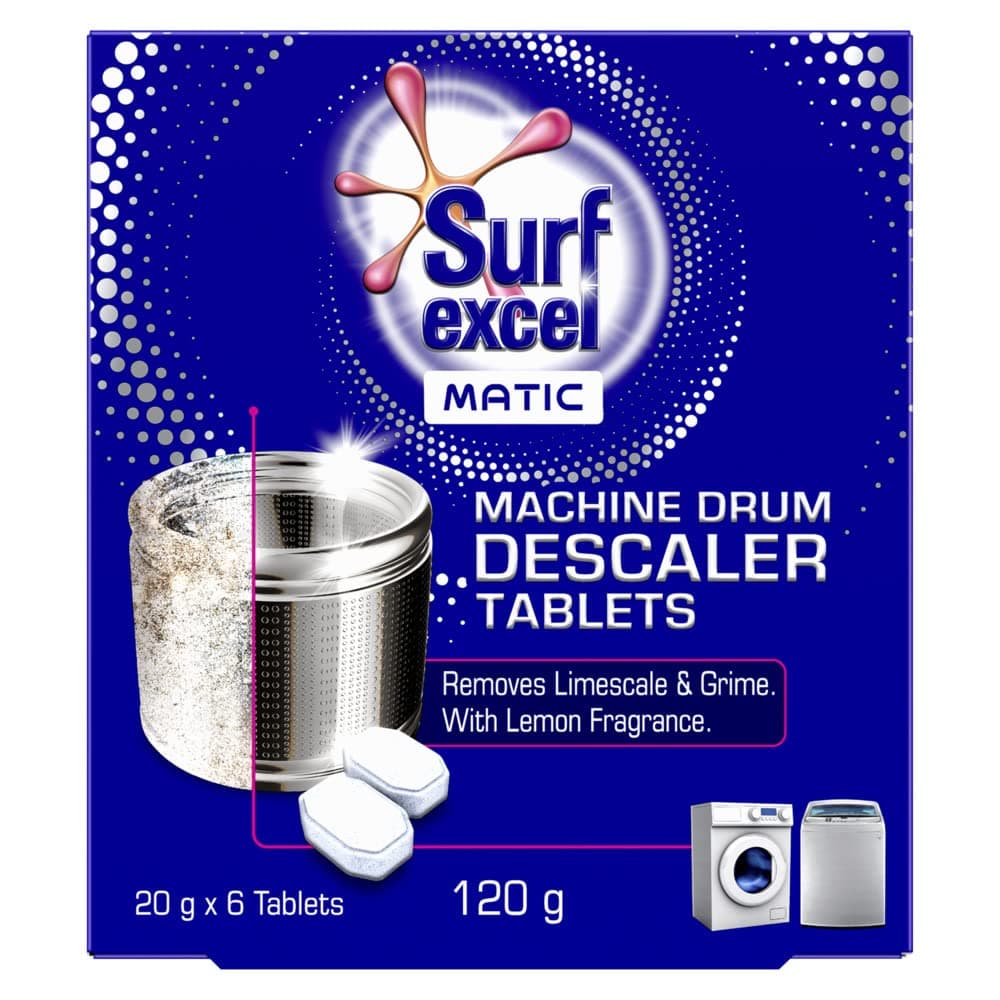 Surf Excel Washing Descaler Drum for Fully Automatic Washing Machine, 120g (6 Tablets 20g each), White