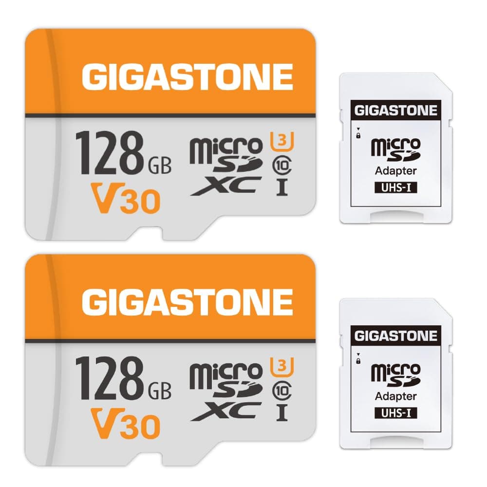 GIGASTONE 128GB Memory Card 2 Pack Compatible with GoPro Drone Samsung Sony Tablet, High Speed for 4K UHD Video, A1 U3 C10 Micro SDXC Card with Mini Storage Box and SD Adapter