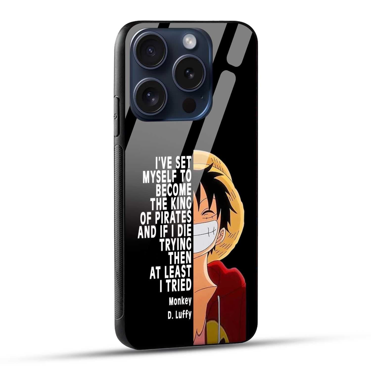 NDCOM for iPhone 15 Pro Back Cover Glass Case Anime One Piece Monkey D. Luffy Printed