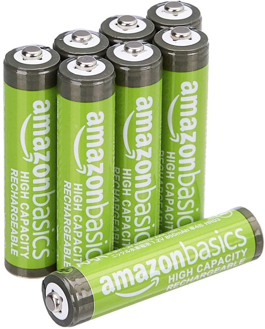 Amazon Basics 8-Pack Rechargeable AAA NiMH High-Capacity Batteries, 850 mAh, 1.2V, Recharge up to 500x Times, Pre-Charged
