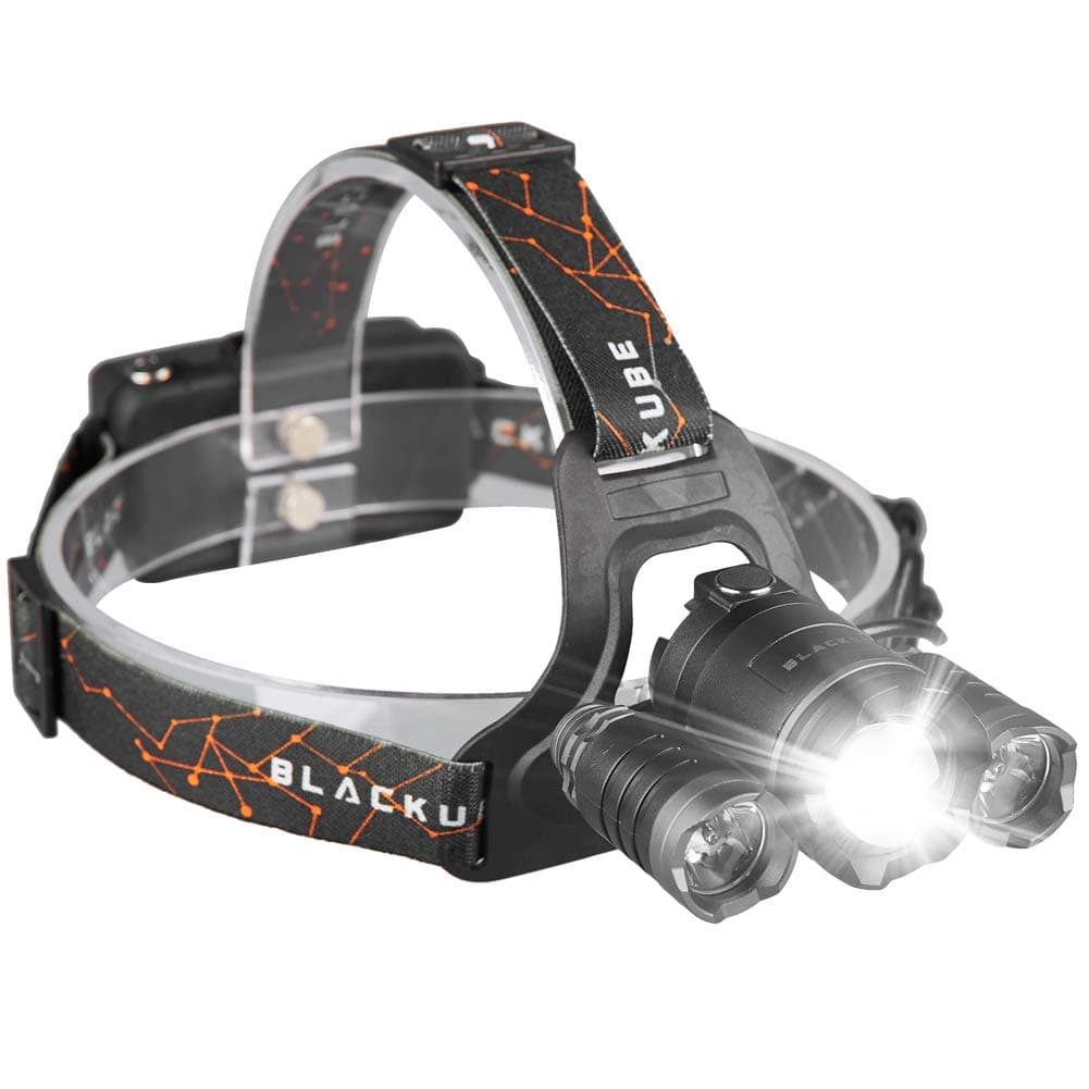 Blackube Rechargeable Headlamp 3 LED 4 Modes Super Bright Headlight with Batteries Zoomable Adjustable Best for Camping Hiking Working