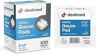 Sterile Gauze Pads, Individually Wrapped Absorbent 2" x 2", 100/Box