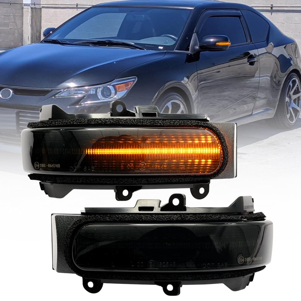 NSLUMO Sequential Amber Led Side Mirror Turn Signal Lights for 2011-2016 Scion tC, 2008-2015 Scion xB Side Mirror Marker Replacement Dynamic Blinkers Side Turn Indicator Assembly Smoked Lens, small