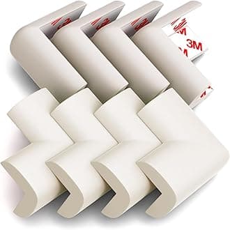 8-Pack Corner Protectors Baby Proof, Furniture Corner and Edge Safety Bumpers, Soft Rubber Foam Cushion Covers, 3M Taped Corner Guards, Baby Child Proofing Pads, Table Corner Protectors, White