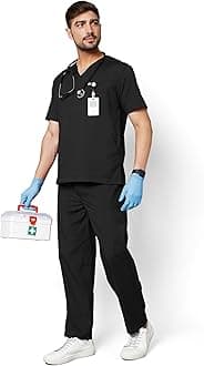 - Active Men's 5-Pocket Scrub Suit | Set of Top & Bottom | Half Sleeves | V Neck | Breathable Fabric | Comfortable | Durable | Uniform for Doctors, Nurses and Dentists