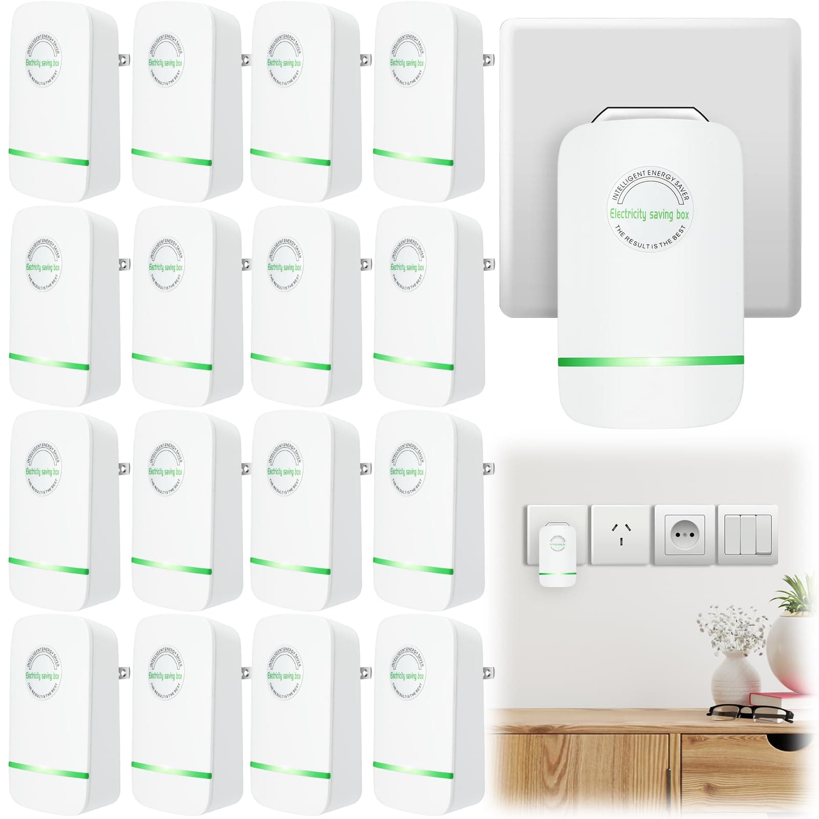 Stop Watt Energy Saving Device Electricity Saving Box Power Saver Efficiency Energy Saver Device for Home Office Market Electric Machine US Plug 90V-250V 30KW(12 Pcs)