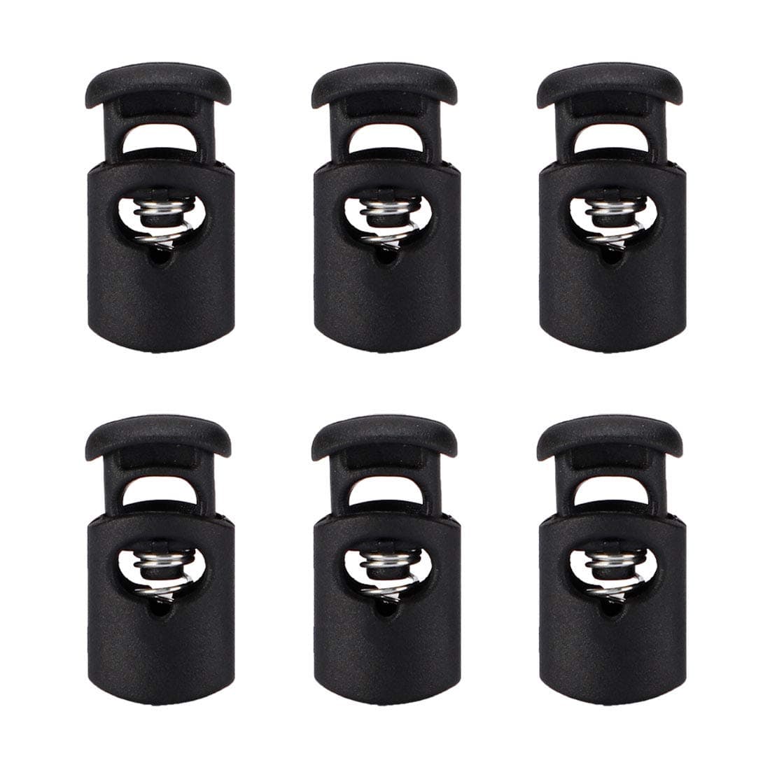 sourcing map 6pcs Plastic Cord Locks Stopper End Spring Stop Single Hole Toggle Fastener Stoppers Rope End for Drawstrings Clothing, Shoelaces, Bags, Camping, Black