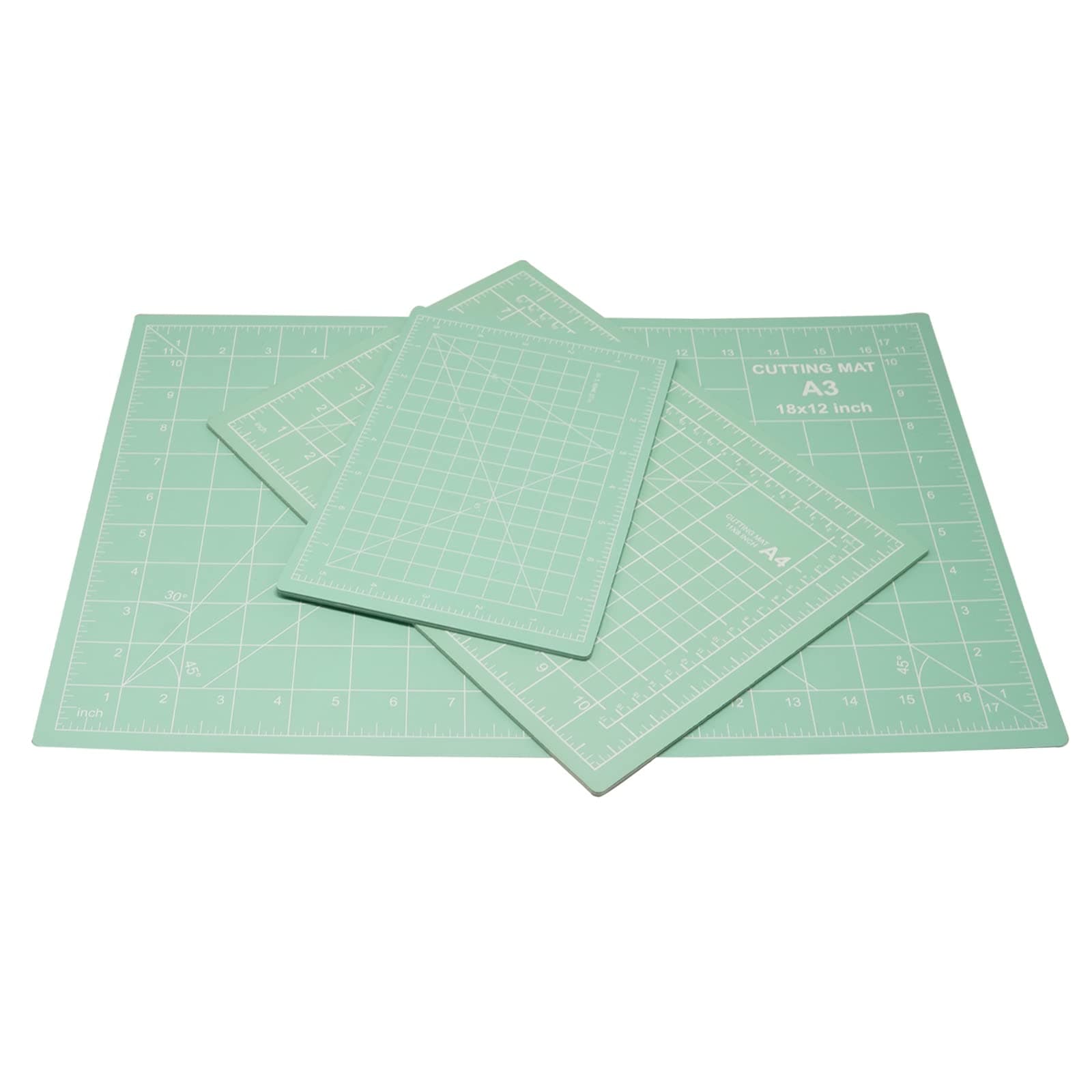 MANUFORE Mint Green Cutting Mat A3, A4, A5 Set with Centimeter and Inch Scale Self Healing Craft Cutting Board with 3mm 5-ply Thickness for Using Rotary Cutter, Craft Knife, Paper Knife