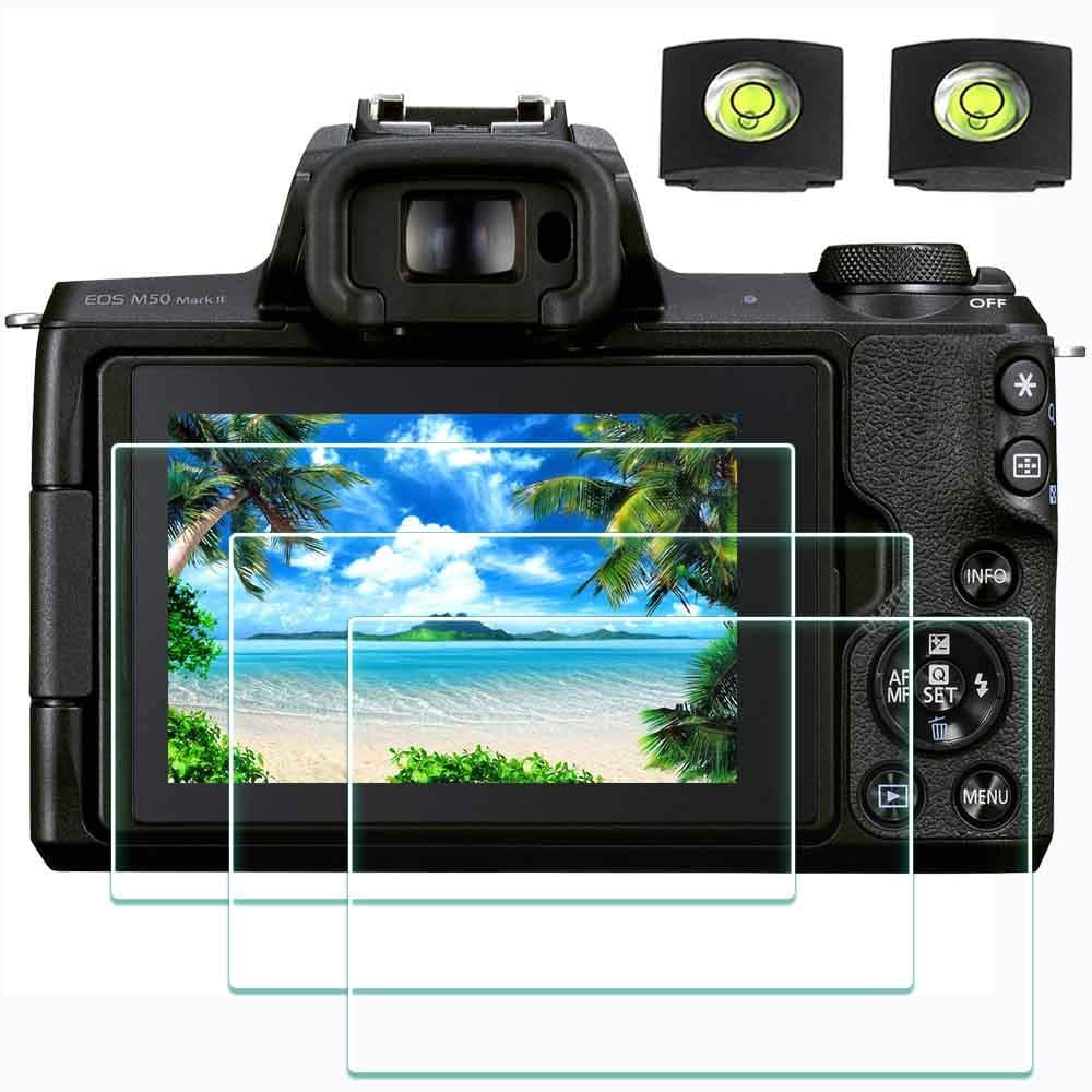 Screen Protector for Canon EOS M50 Mark II 2 Camera & Hot Shoe Cover 0.3mm 9H HardnessTempered Glass Screen Protector,Anti-Scrach Anti-Dust Anti-Bubble [3Pieces]