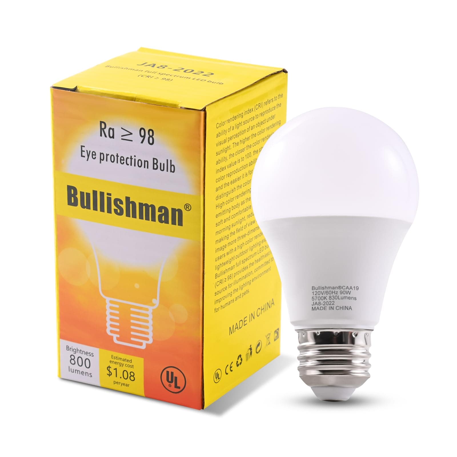 Full spectrum eye protection light bulb,Using American Prey LED chips,Color rendering index exceeds 98,Near-Perfect Color Rendering,no strobe hazard,no blue light hazard,Enjoy healthy and happy life