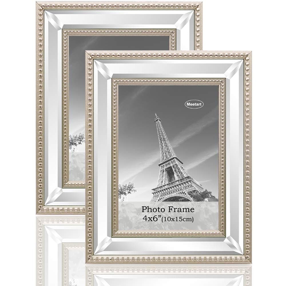 Meetart 4x6 2 Pack Mirror Photo Frames Sets for Wall Pictures Decor or Table Stand