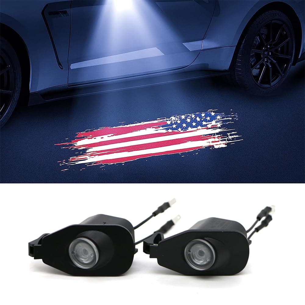 Side Rearview Mirror Welcome Lights Courtesy Puddle Light Projection Radium Spot Light Fit for 2013-2020 Ford Mustang (1. Creative Star Bar Pattern)