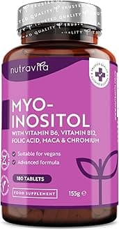 Myo-Inositol Tablets with Folic Acid, Vitamin B6, B12, Maca and Chromium - PCOS Support Supplement - 180 Vegan Tablets - Prenatal Vitamins for Women - Alternative to Inositol Powder