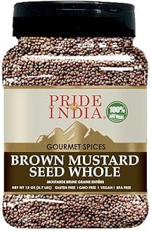 Pride Of India – Brown Mustard Seed Whole – Gourmet Indian Spice – Hot & Spicy Flavor – Ideal Seasoning for sauces/dips/Spice Blends – Easy to Store – 12 oz. Medium Dual Sifter Bottle