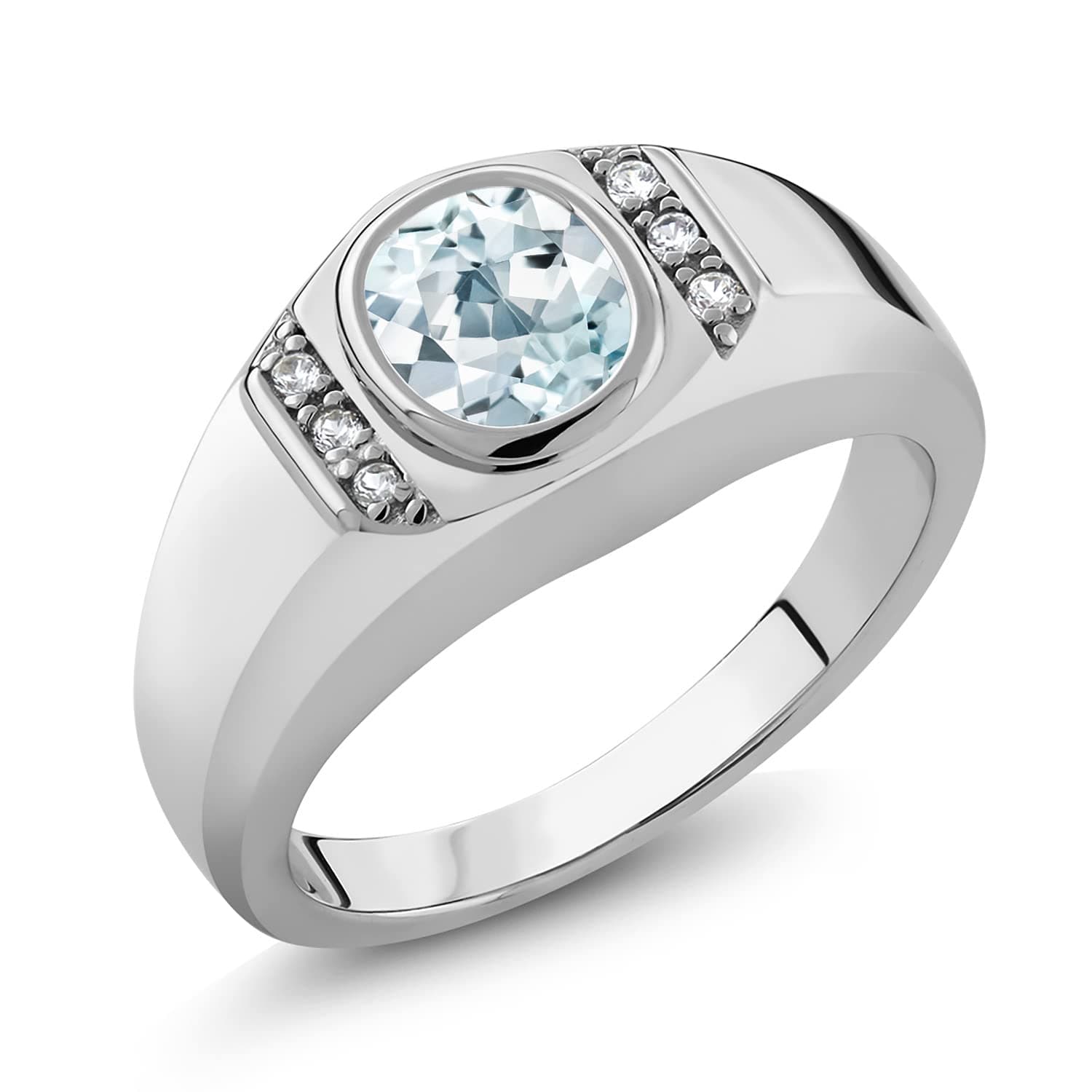 Gem Stone King Oval Ring For Men | Gemstone Birthstone and White Created Sapphire | 925 Sterling Silver | Oval 8X6MM and Round 1.25MM Accents | Sizes 7-13