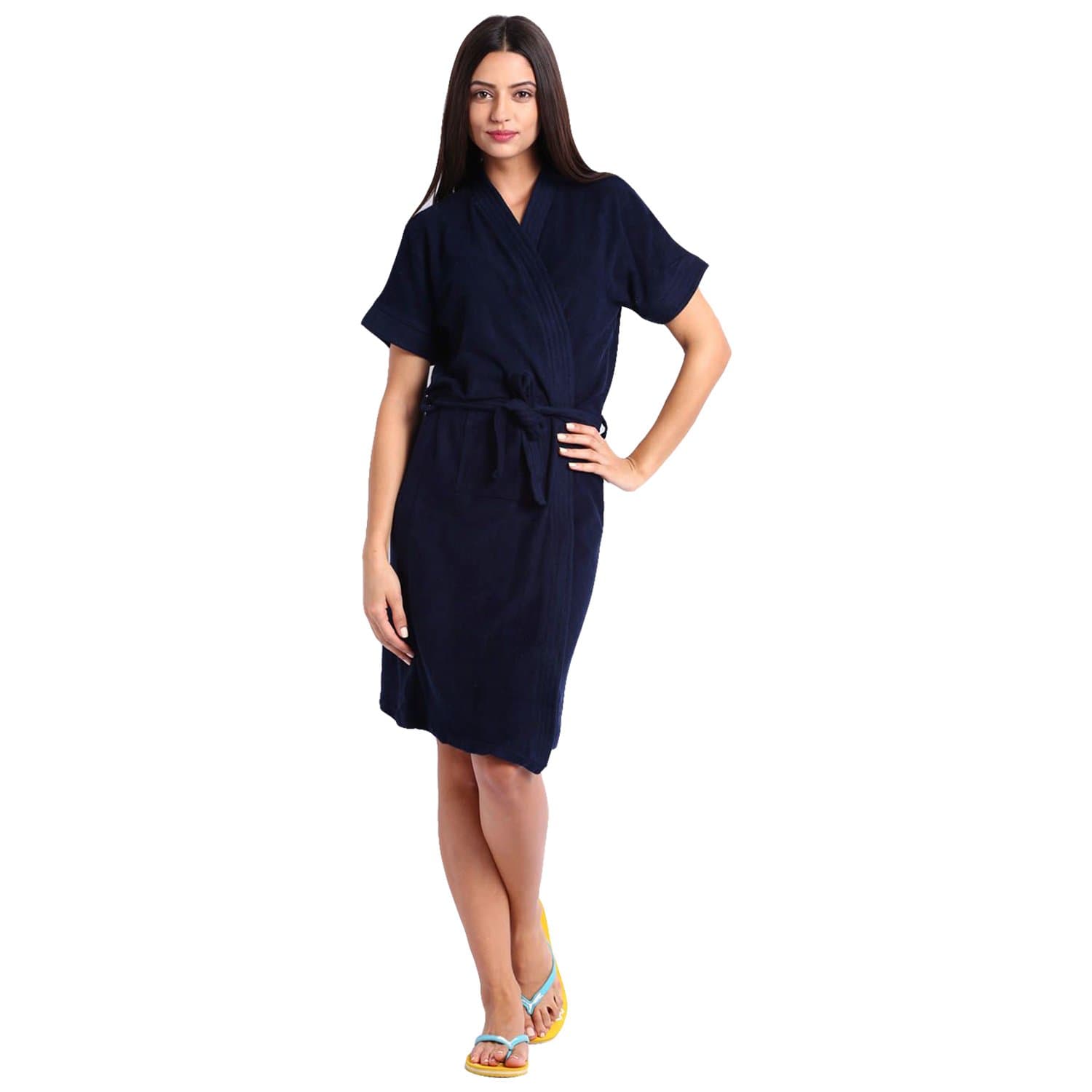 FEELBLUEWomen's Cotton Bathrobe(Navy Blue, Free Size)
