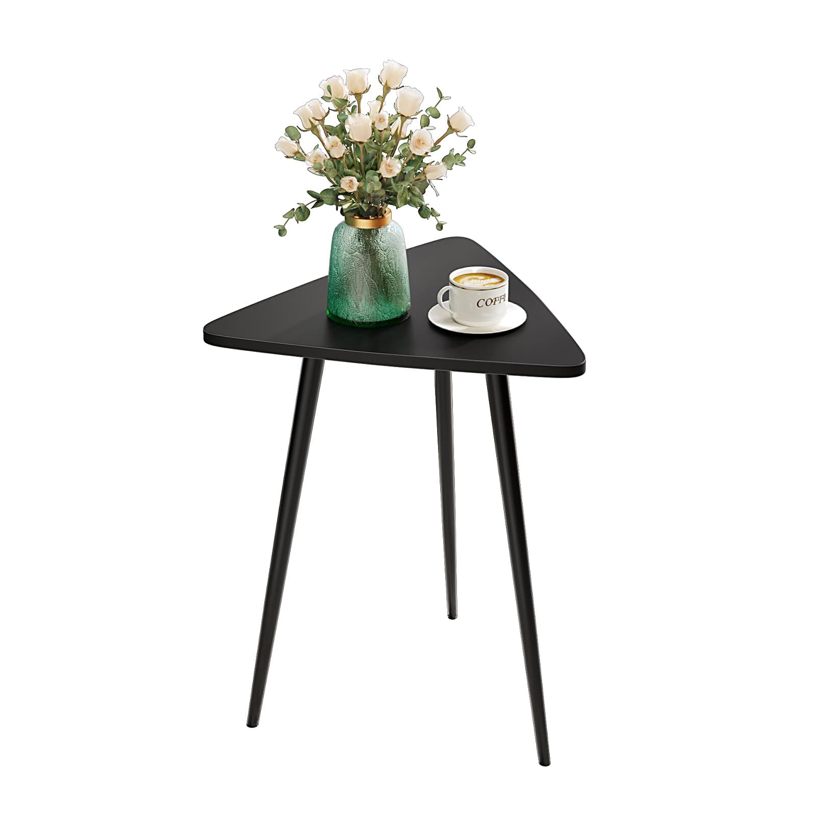 SAYGOER Small Black Side Table, Triangle End Table, Modern Narrow Bedside Table for Living Room Bedroom Small Space, Unique Sofa Table Medal Black Frame 13.5" W x 12.3" D x 17.7" H