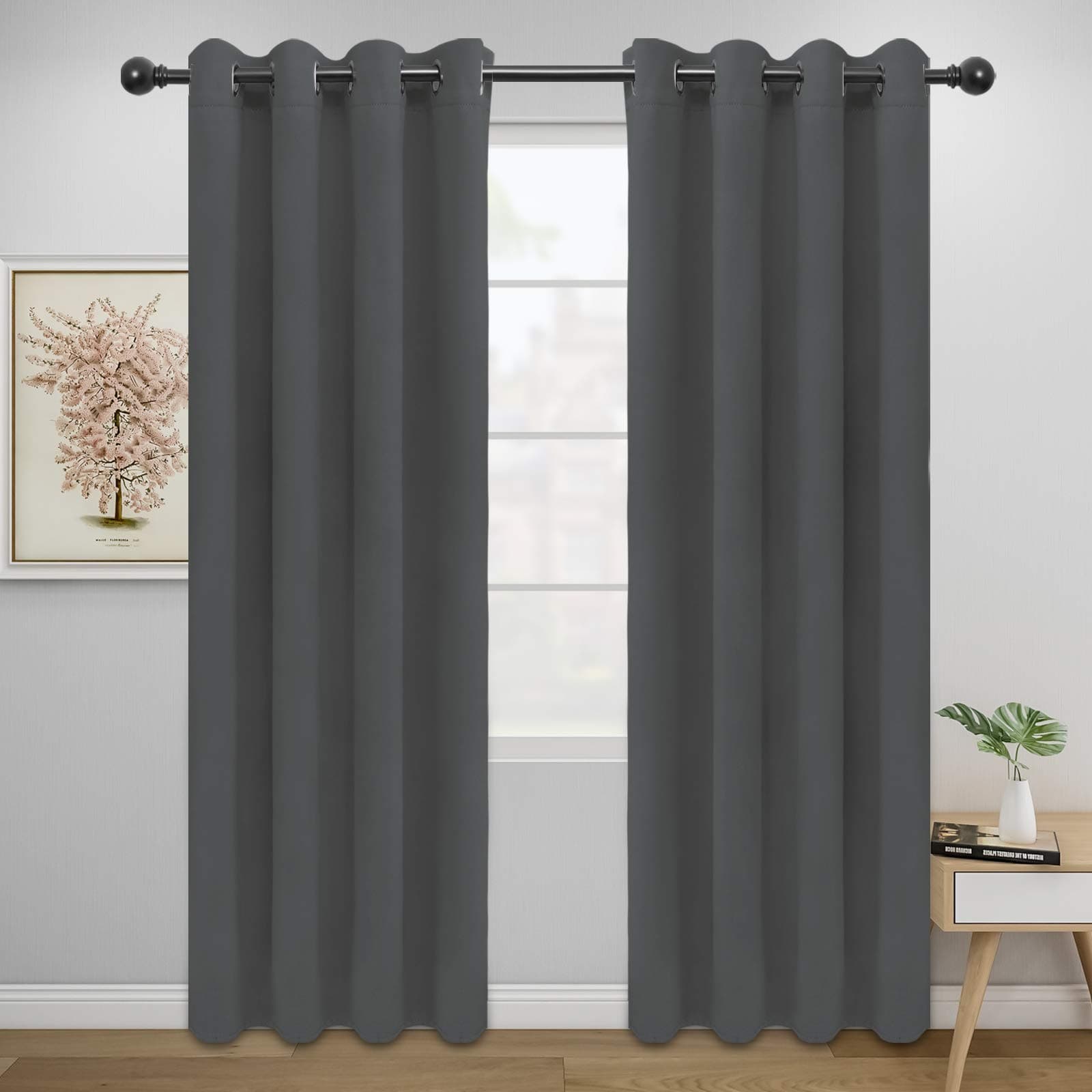 Easy-Going Blackout Curtains for Bedroom, Solid Thermal Insulated Grommet and Noise Reduction Window Drapes, Room Darkening Curtains for Living Room, 2 Panels (52x84 in,Gray)
