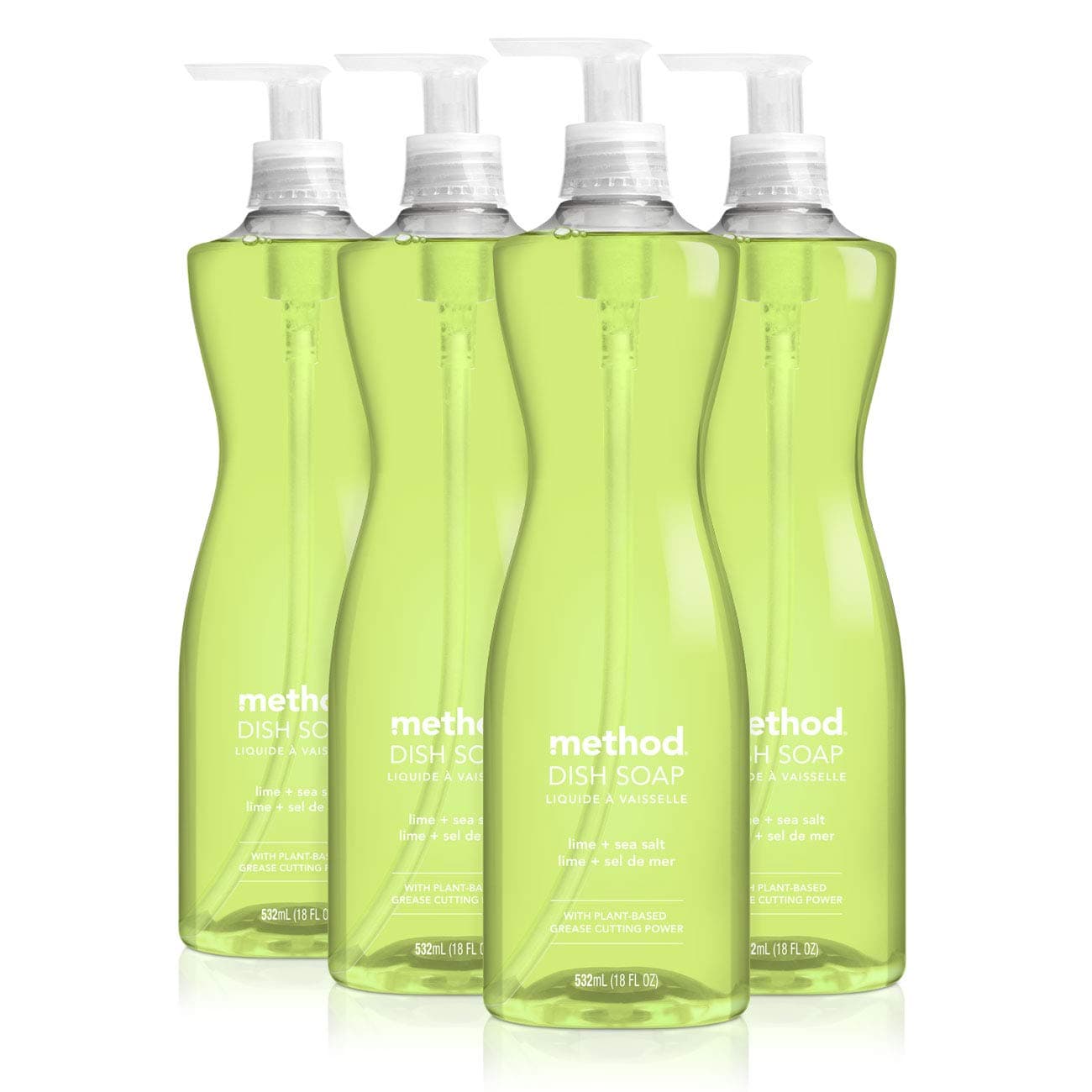 Method Gel Dish Soap, Lime + Sea Salt, Biodegradable Formula, Tough on Grease, 18 Fl Oz (Pack of 4)