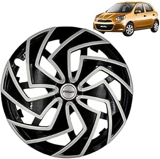 PRIGAN Wheel Cover for MICRA 14 Inch Black Silver Wheel Cap (Available in 13,14 Inch) (Set of 4 Pcs) (Press Fitting) Model- Spider BS-14