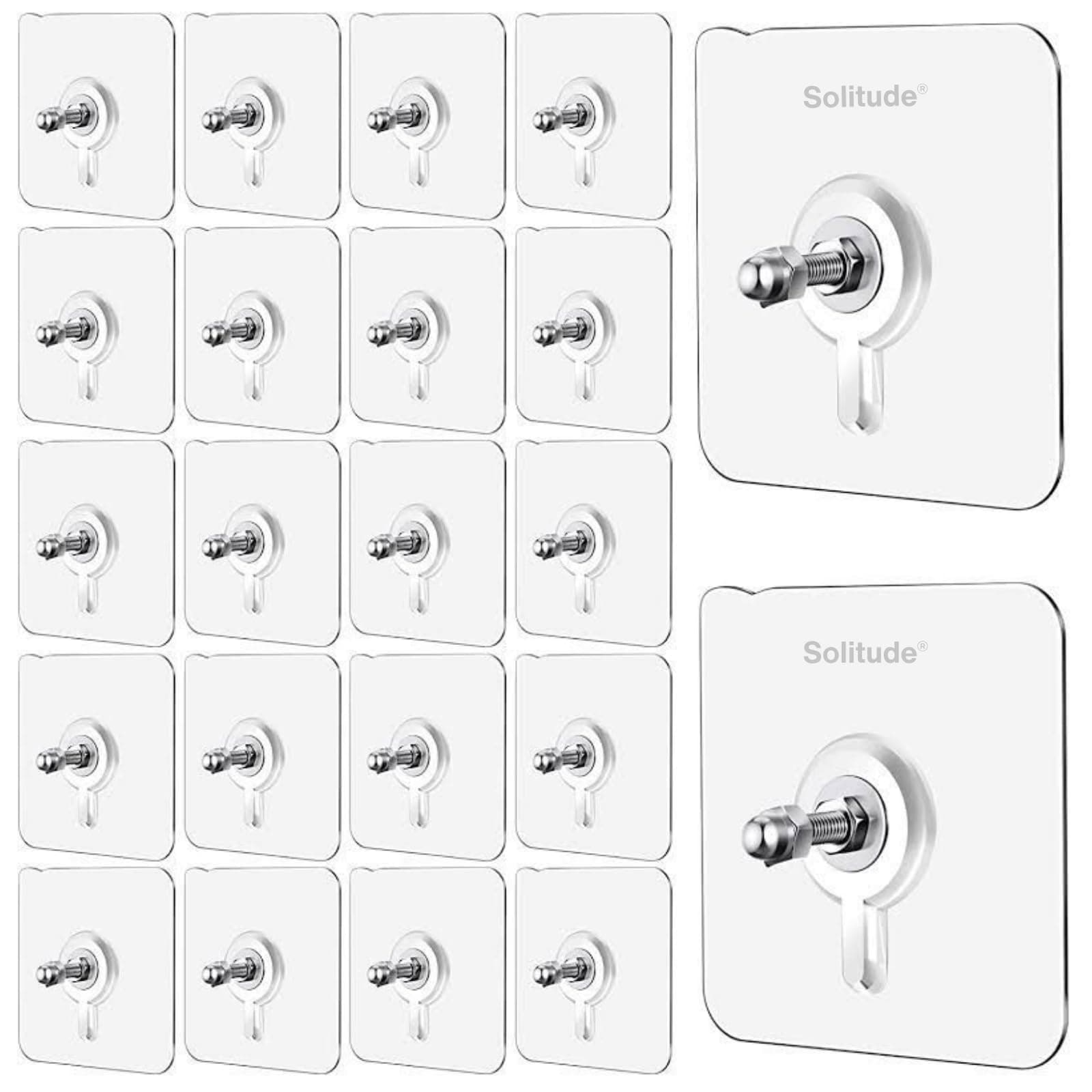 20 Pack Heavy Duty Self-Adhesive Screw Hooks as Strong Wall Hanging Solutions Without Drilling for Kitchen and Bathroom Accessories (Screw Hook Hanger, Transparent)