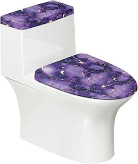 Purple Marble Design Toilet Lid Dust Cover & Toilet Tank Lid Cover 2PC Elastic Edge Machine Washable Fits Most Toilet Lids Home Decor