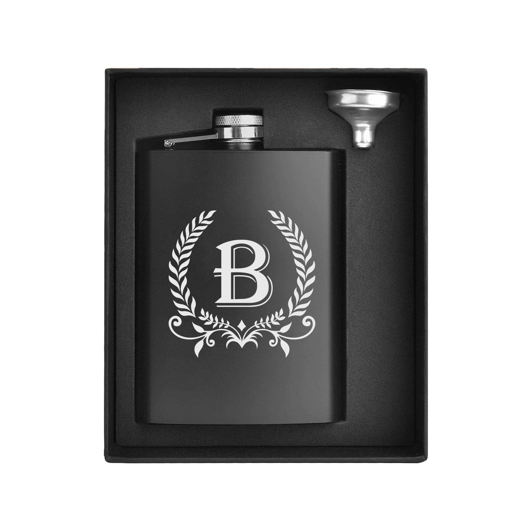Hip Flasks for Liquor for Men with Initials Monogrammed Gifts for Men Birthday Personalized Gifts for Him Groomsmen Dad Engraved Hip Flask with Funnel 8 OZ Letter B