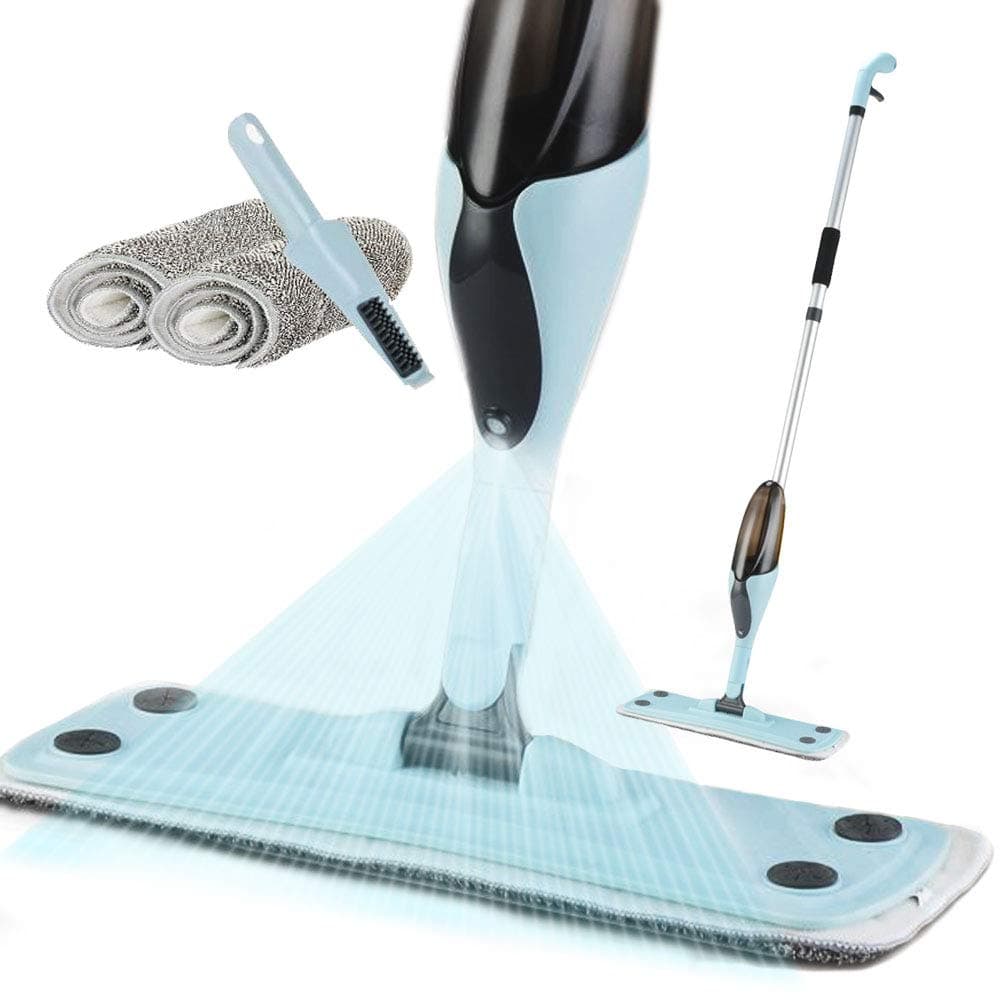 Floor Mop Spray Mop Kit, Floor Cleaner with Refillable Bottle and Reusable Microfiber Pads, Blue