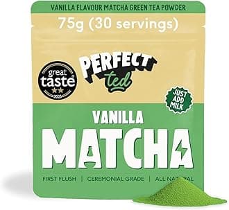 – PerfectTed Vanilla Bean Matcha Powder, Ceremonial Grade Japanese, 75g (30 Servings), Perfect for Lattes, Smoothies & Baking | with L-Theanine | Natural Flavours | Vegan