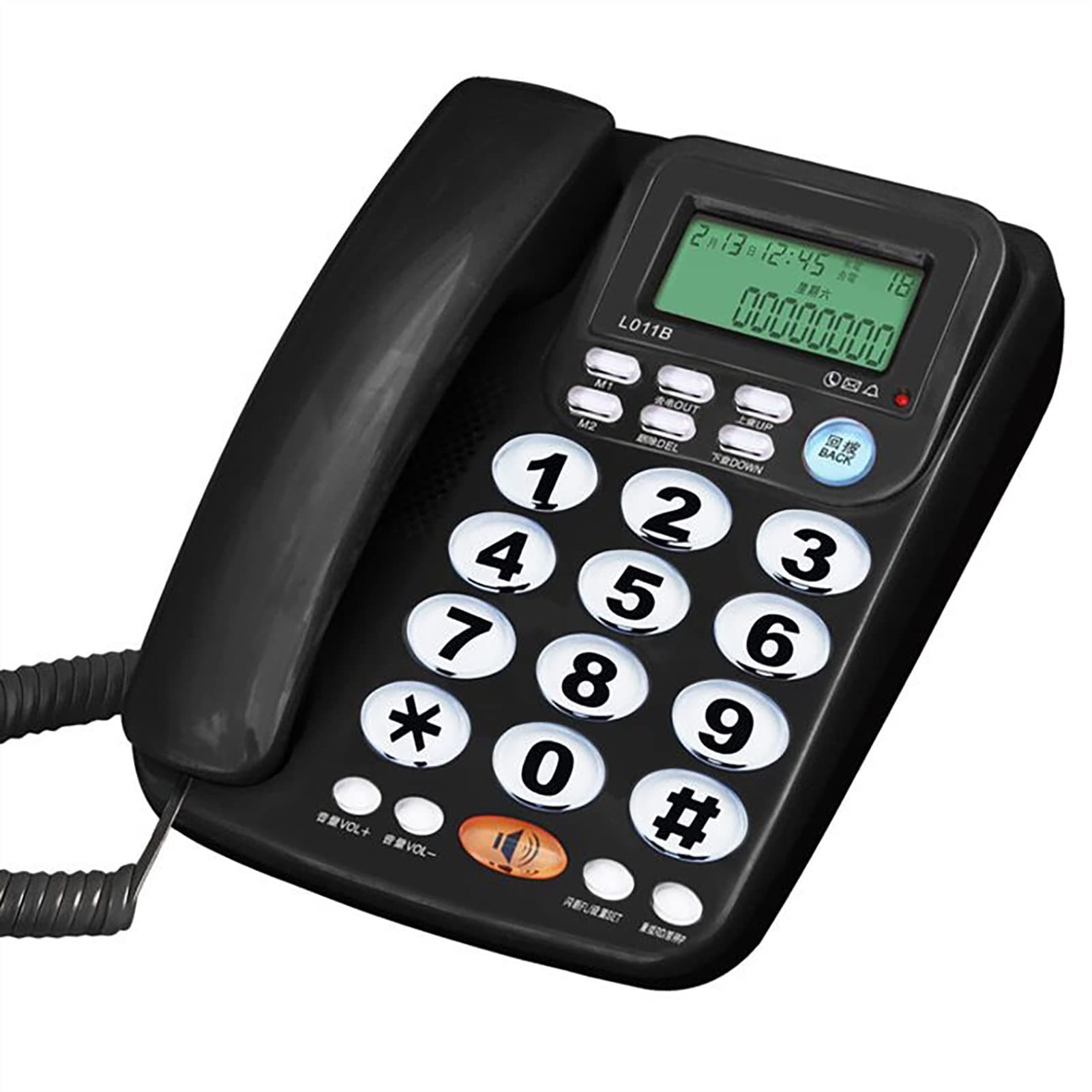 Wired Big Button Telephone Caller ID Fixed Phone Home Office Business Free Battery, Hands-free Call, Black