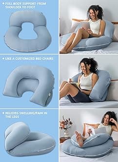 INSEN Reading Pillow, Back Pillow for Sitting in Bed for Reading, Nurse & Relax, Reading Pillow for Adults, Moms & Kids, Sit Up Pillow for Bed (Cooling Cotton-Blue, Basic)