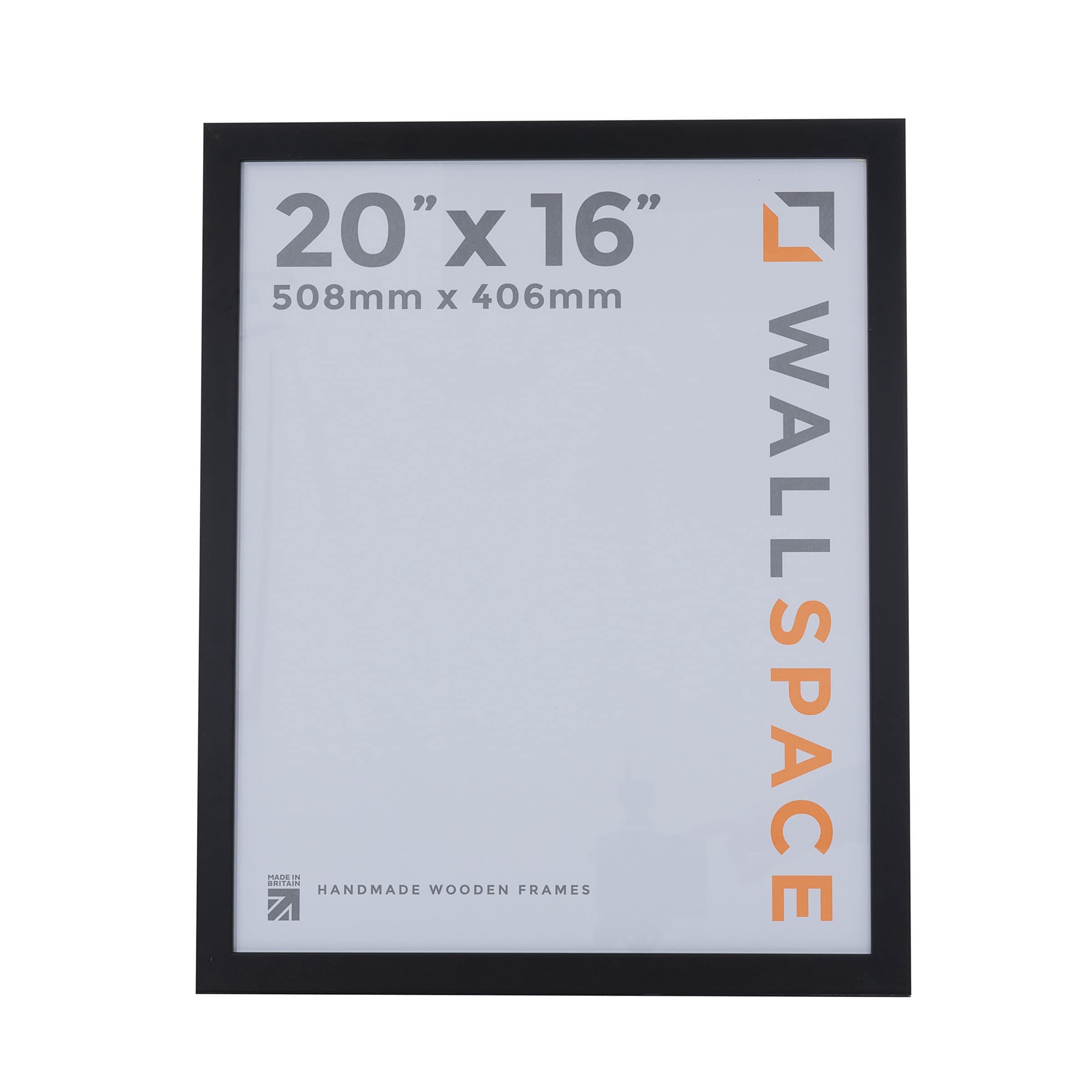 Wall Space 20x16 Black Picture Frame | Black 16x20 Photo Frame | 20 x 16 inch | 508x406mm | 50.8x40.6cm | Solid Wood Wooden with Real Glass | Handmade in UK