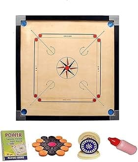 SMT Superior Matte Finish Practice Carrom Board for Serious Professional Practice with Coins Striker and Powder New (32 INCH Carrom Board, Beige)