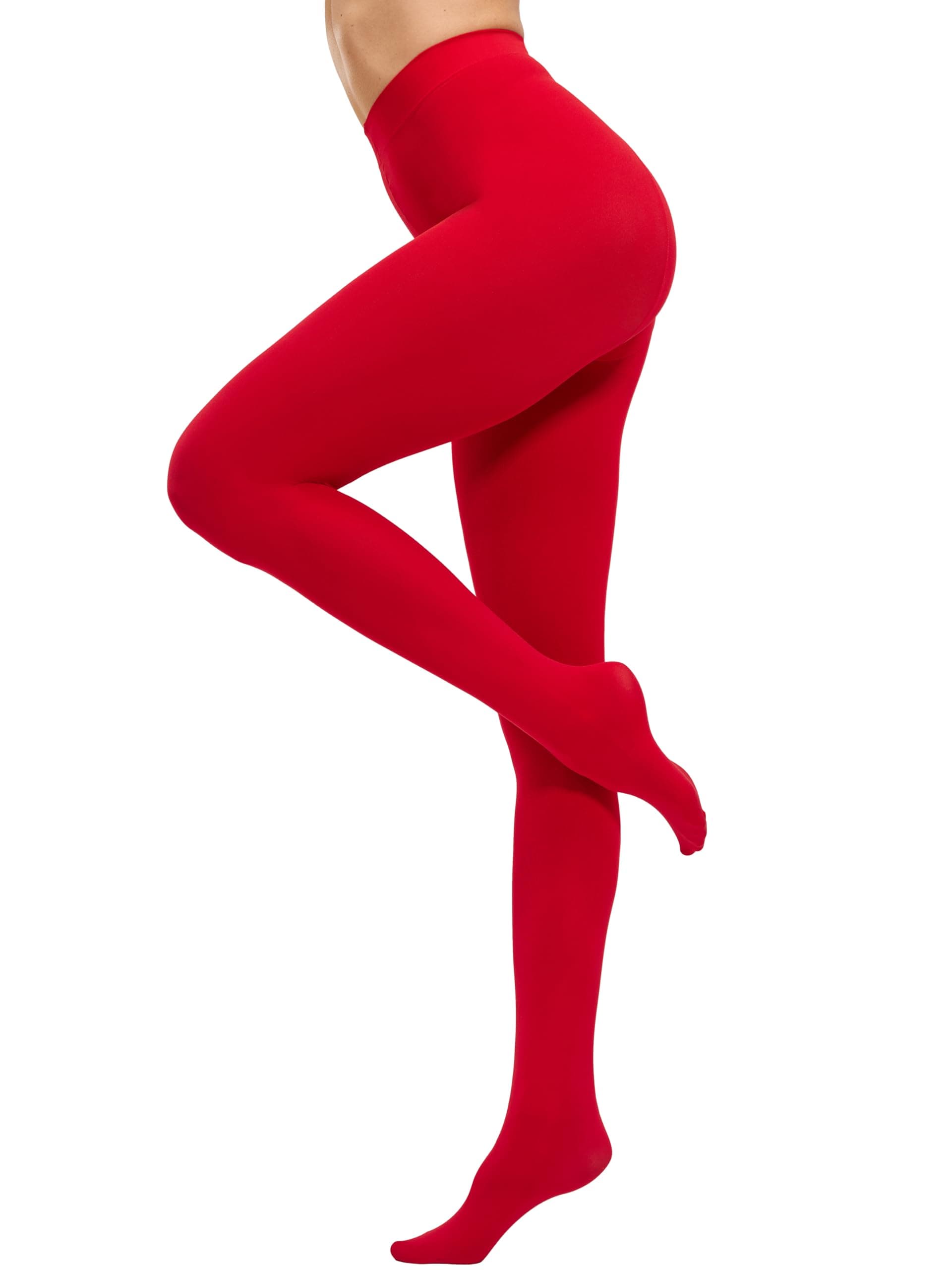 CozyWow Women's 80D Soft Solid Color Semi Opaque Footed Tights (L-XL, Red)