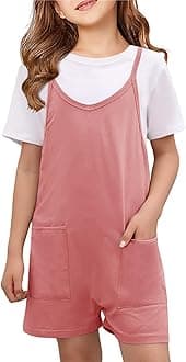 Girls Summer Jumpsuits Spaghetti Strap Sleeveless Loose Romper Short Pants with Pockets 5-14 Years