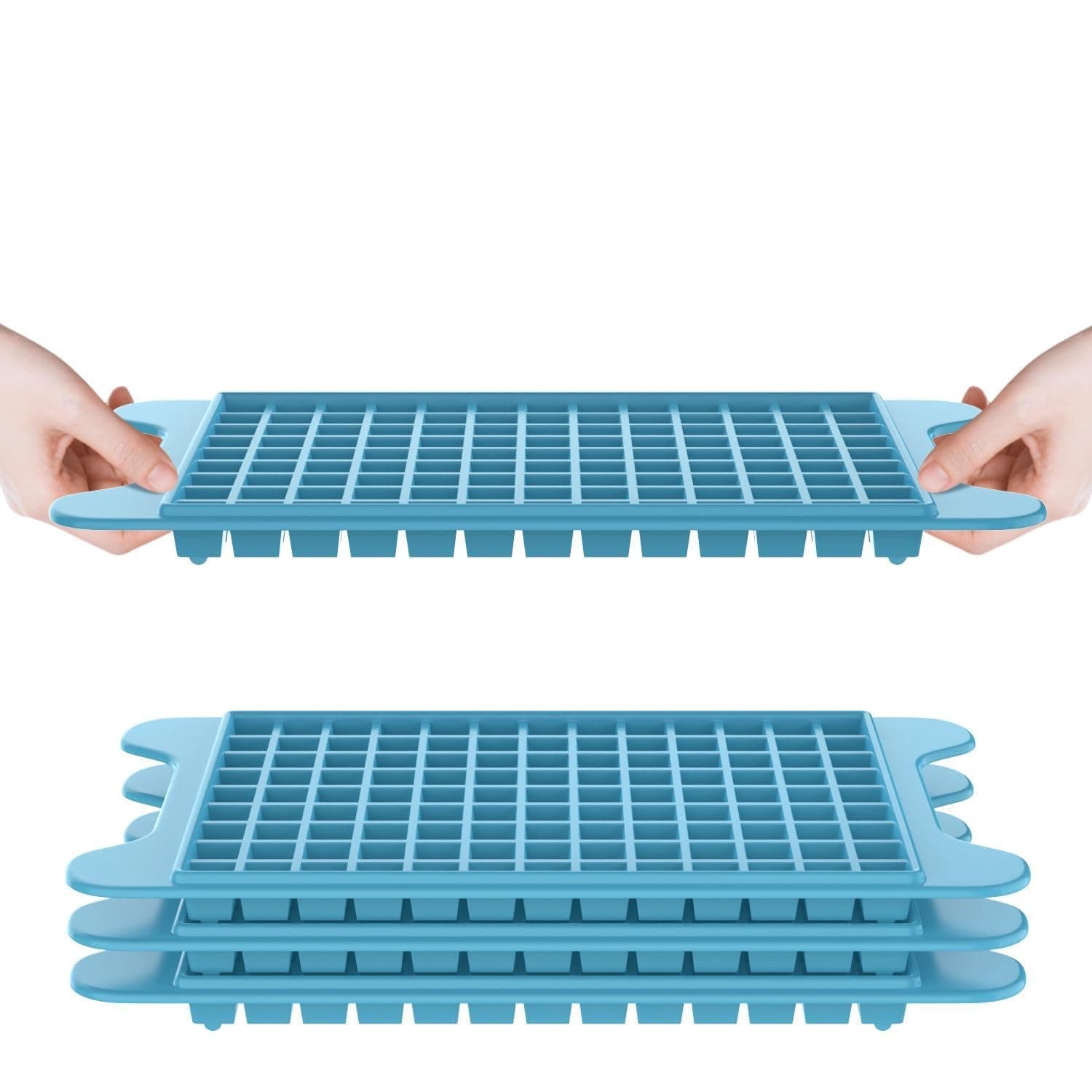 Mini Ice Cube Tray for Freezer: 4PCS Easy Release Nugget Ice Trays with Bin - 117pcs 0.4 Inch Small Ice Cubes, Blue