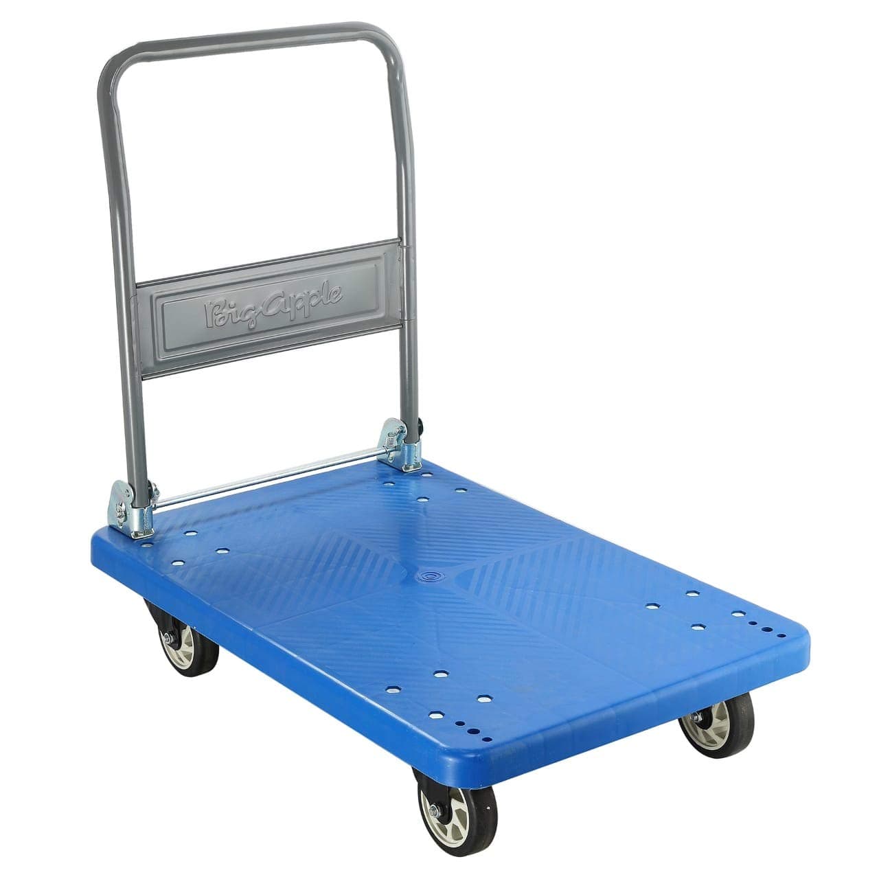 BIGAPPLE 150kg Capacity Plastic Foldable Platform Trolley for Heavy Weight/Material Handling Goods Trolley for Home, Office, Warehouse & Industries - 48cm x 72cm (4" Wheel/Blue) - Pack of 5