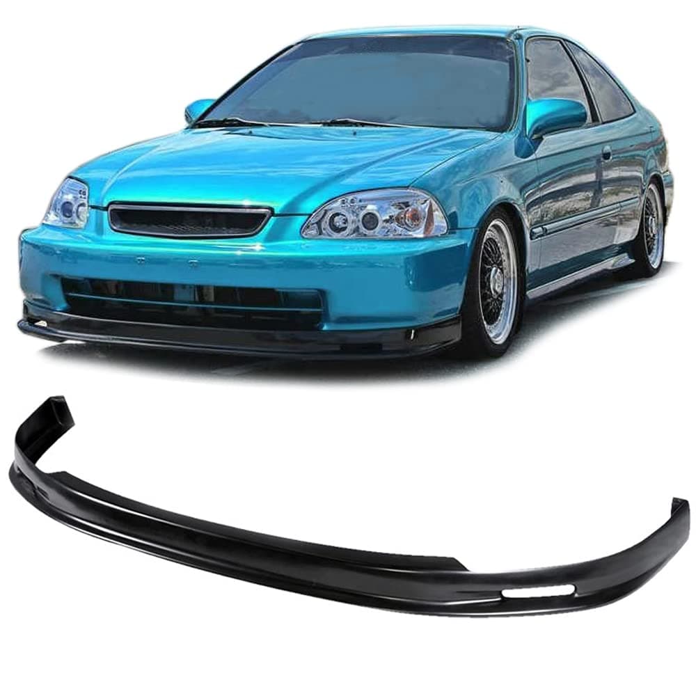 Compatible with/Replacement for Front Bumper Lip, MU Style PU Front Lip Spoiler Black, Fits 1996 1997 1998 Honda Civic Coupe Hatchback Sedan