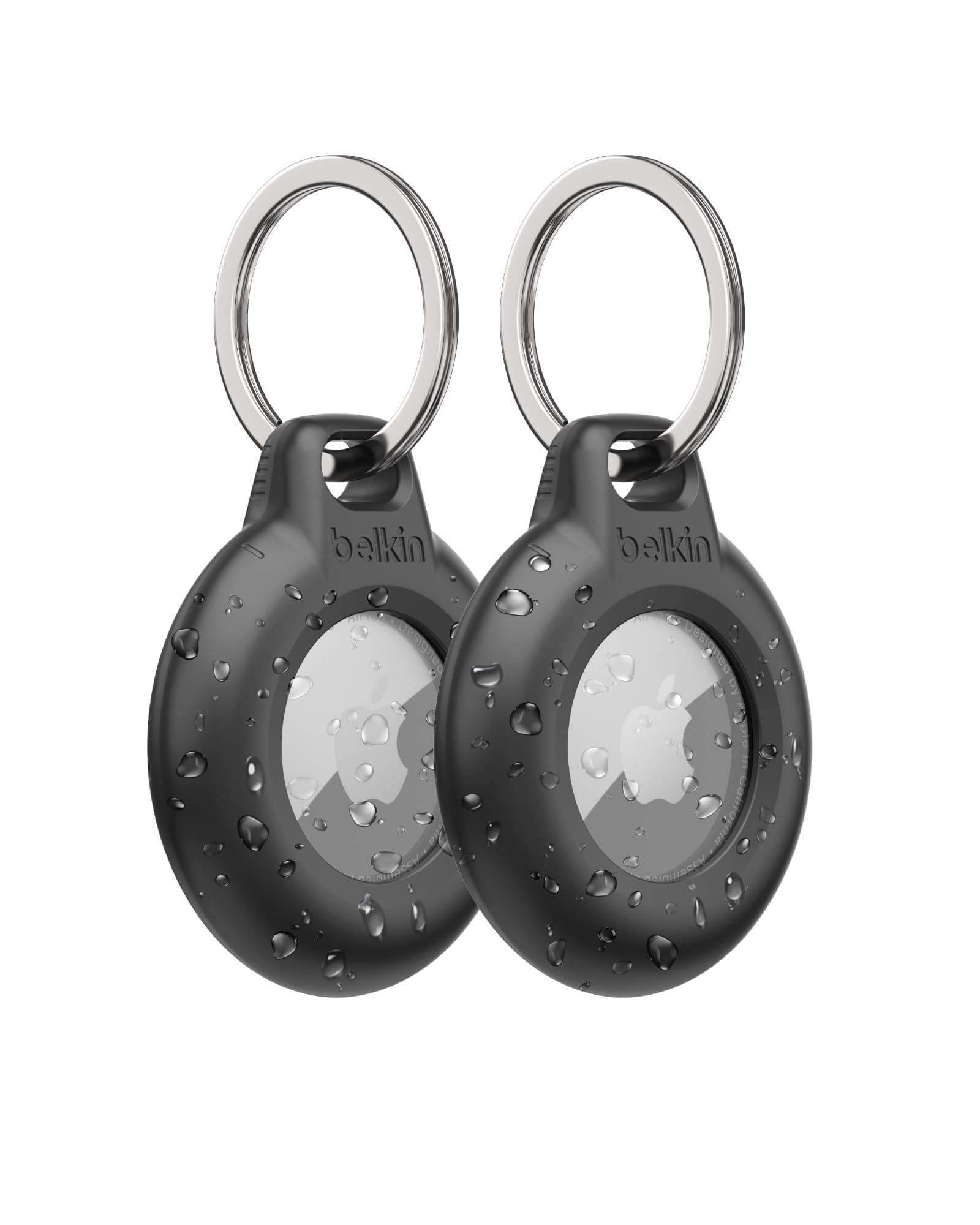 Waterproof Apple AirTag Secure Holder with Key Ring, Durable Scratch-Resistant AirTag Case, Protective AirTag Keychain Accessory for Keys, Pets, Luggage, Backpacks, and More - Black (2-Pack)