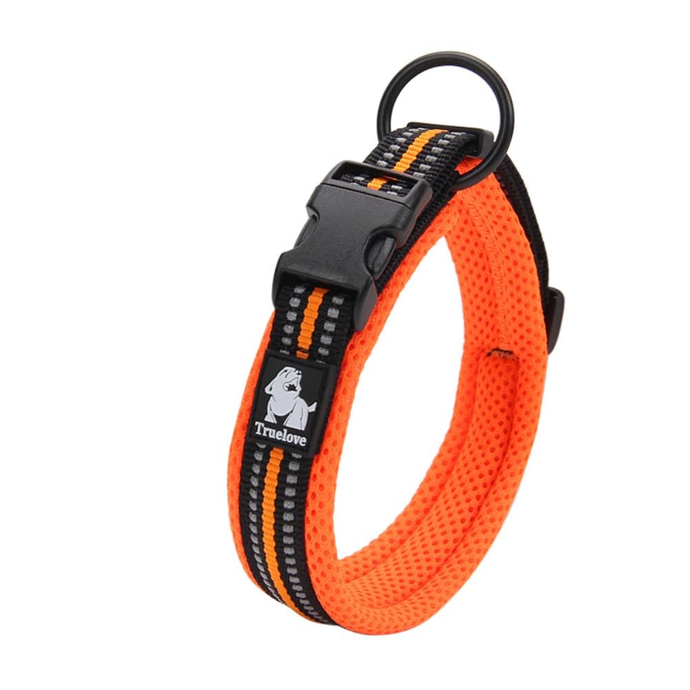 Creation Core 3M Reflective Mesh Padded Dog Collar Adjustable Nylon Outdoor Adventure Pet Collar, Orange M