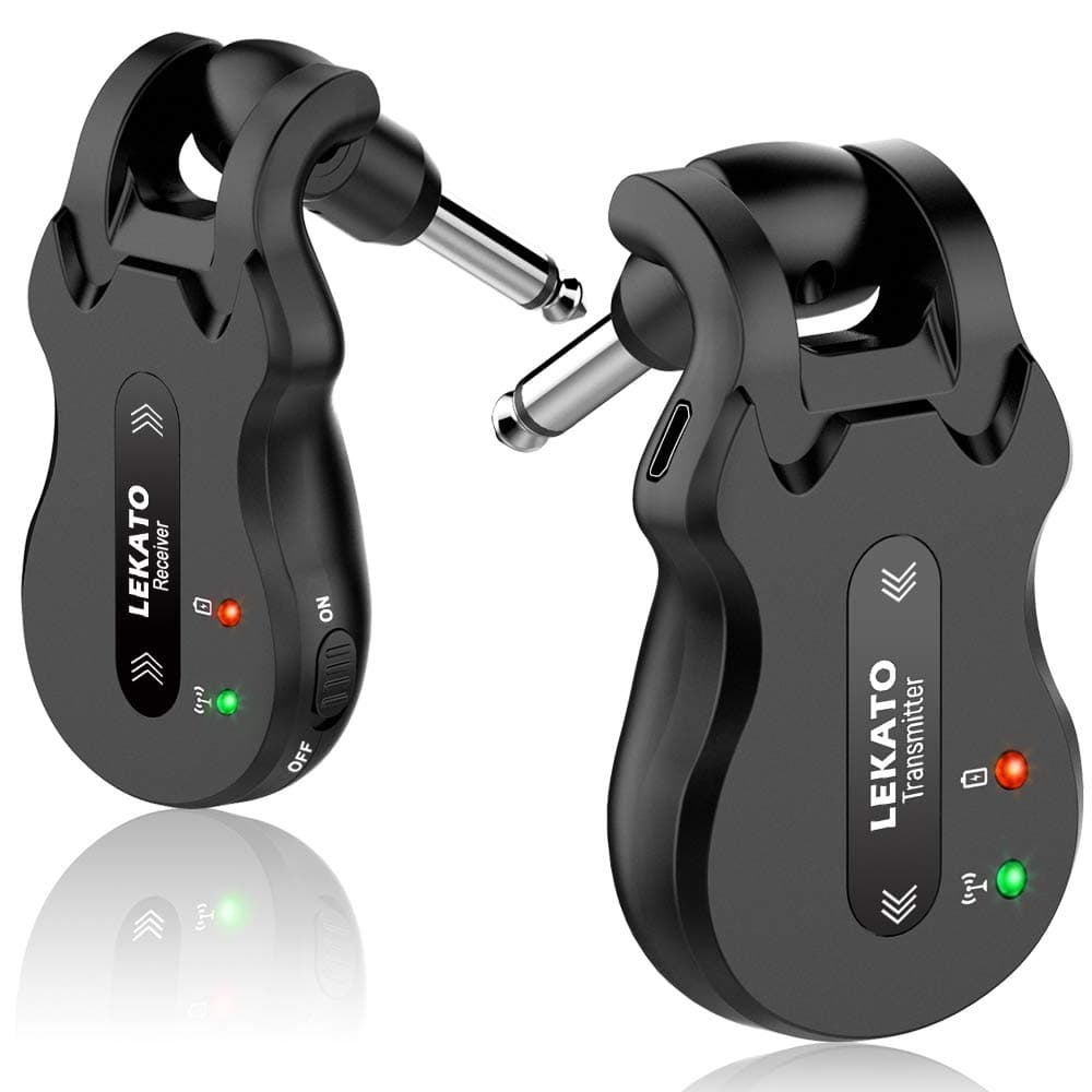 Wireless Guitar System 5.8 Wireless Guitar Transmitter Receiver Rechargeable Audio Wireless Transmitter Receiver 4 Channels Transmission Range for Electric Guitar Bass (Black)