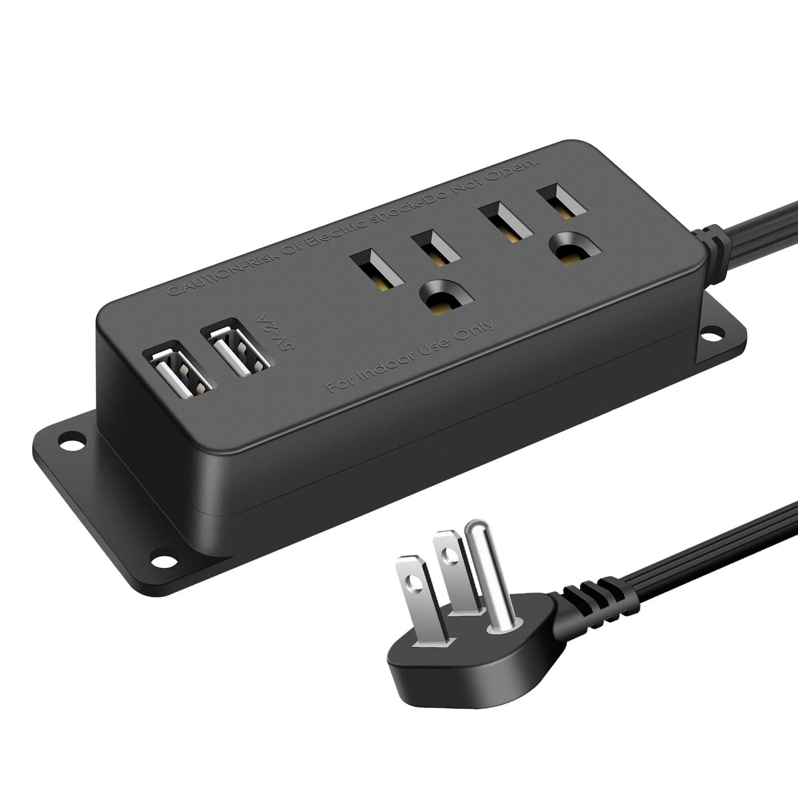 Flat Plug Power Bar with USB Ports,10Ft Flat Extension Cord with 2 Multiple Outlets and 3 USB Ports, Portable Power Strip with Baby proofing Compact for Cruise Essentials Hotel Dorm