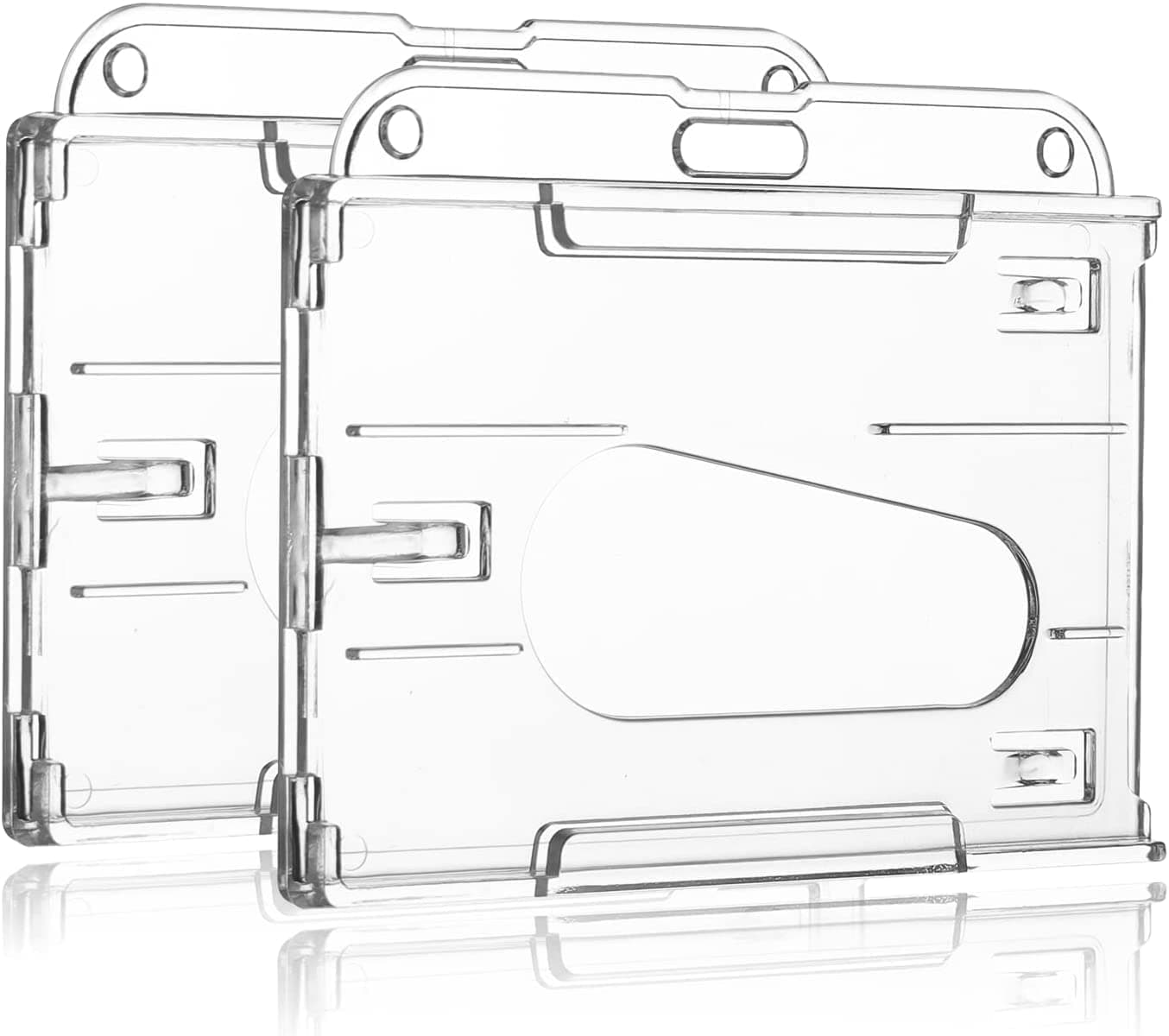 Clear Horizontal Hard Plastic ID Card Holder, Hard Plastic Badge Holder with Easy Access Thumb Slot & Chain Holes, ID Credit Card Protector, Pack of 2