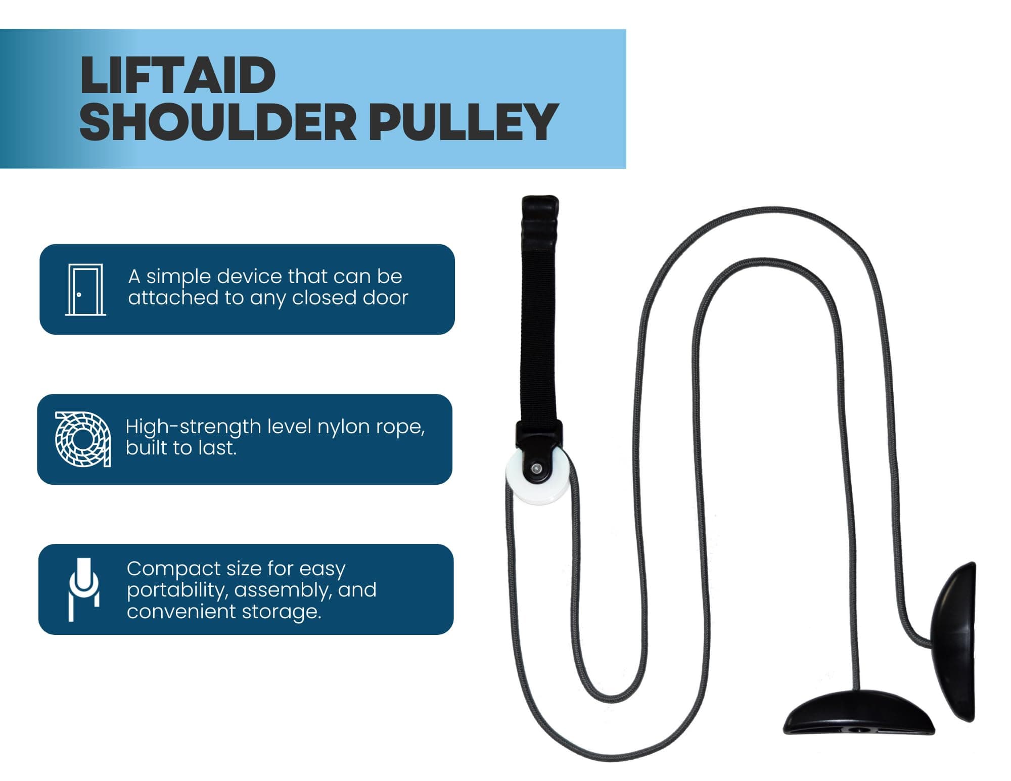 LiftAid Shoulder Pulley for Physical Therapy with Exercise Guide - Improves Shoulder Strength & Range of Motion - Reduces Pain, Helps in Muscle Recovery - Physical Therapy Equipment (Black)