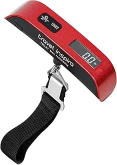 travel inspiratravel inspira Luggage Scale, Portable Digital Hanging Baggage Scale for Travel, Suitcase Weight Scale with Rubber Paint, 110 Pounds, Battery Included - Red with Overweight Alert Functions